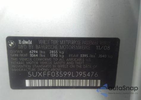 2009 BMW X5 xDrive35D z USA, uszkodzony, nr VIN 5UXFF03599L195476